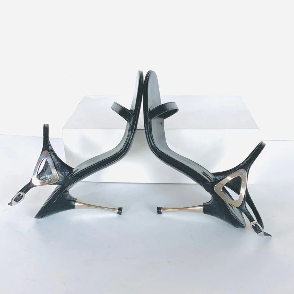 Sergio Rossi black  silver stiletto sandals heels 37.5